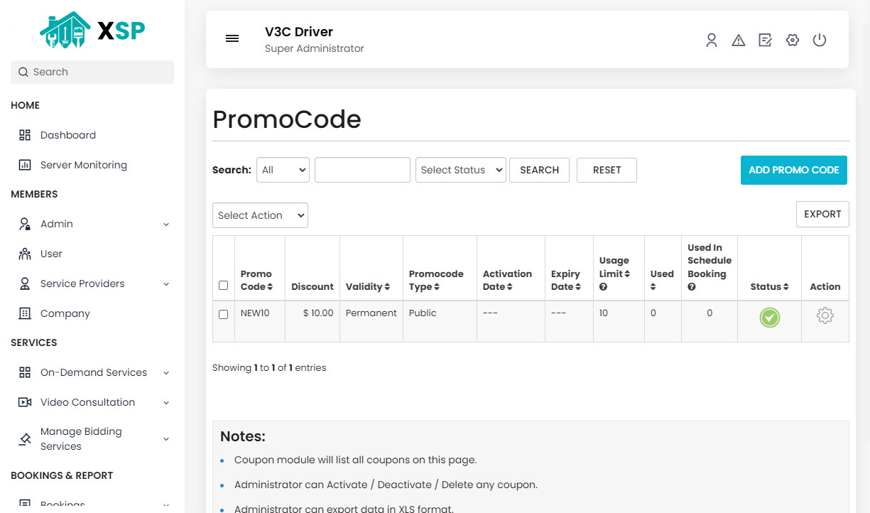 Manage Promocode