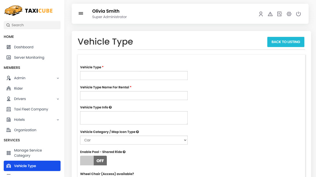 Driver Panel Profile Menu