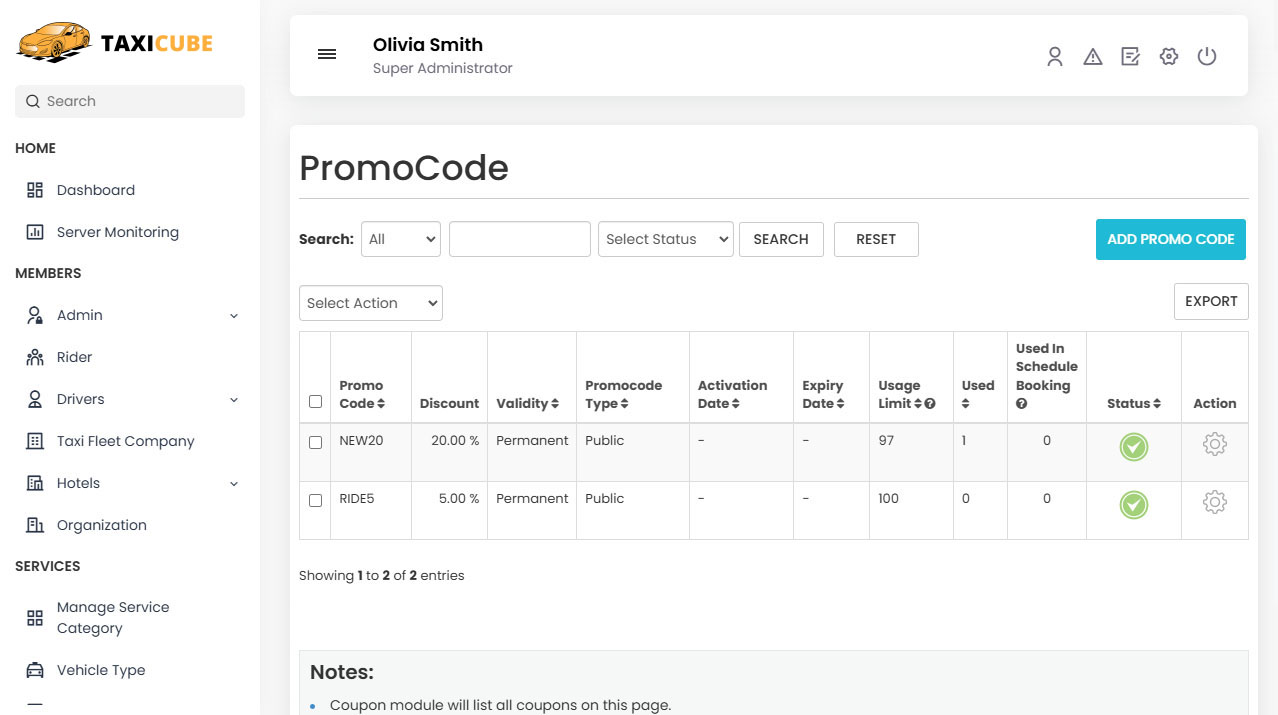 Driver Panel invoice