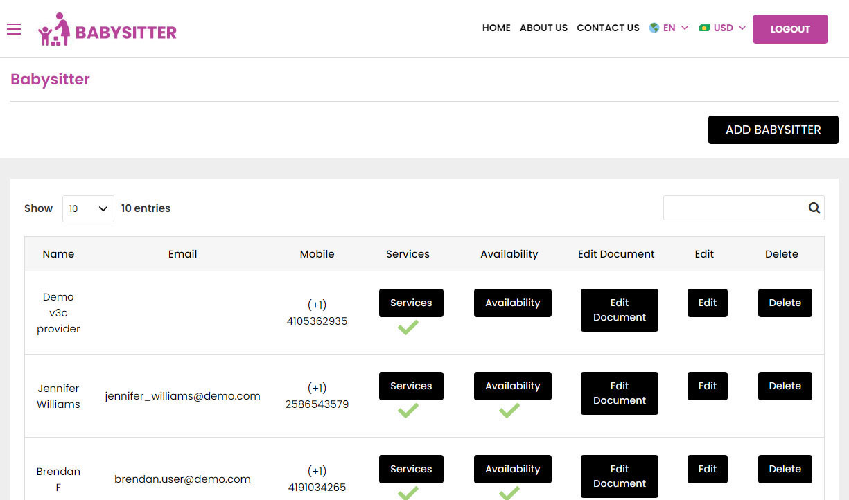 Company - Manage Babysitters