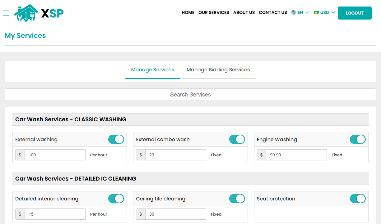 Service Provider - Manage Services