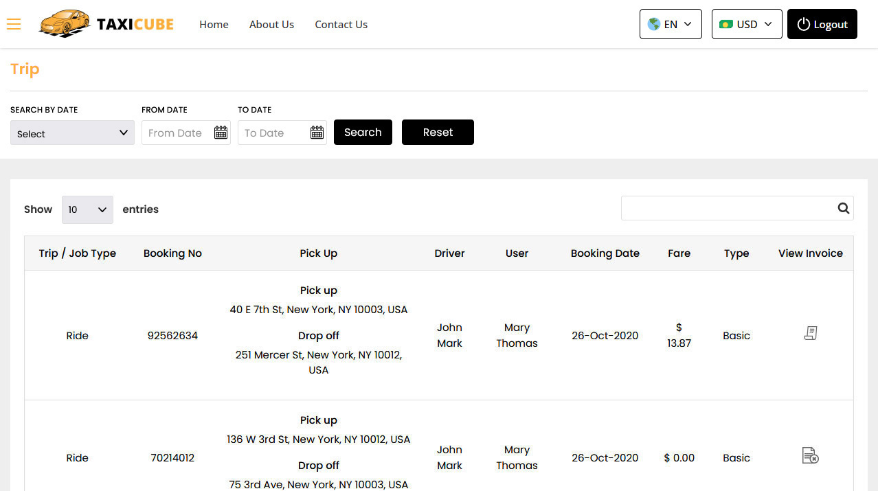 Trips details search by details