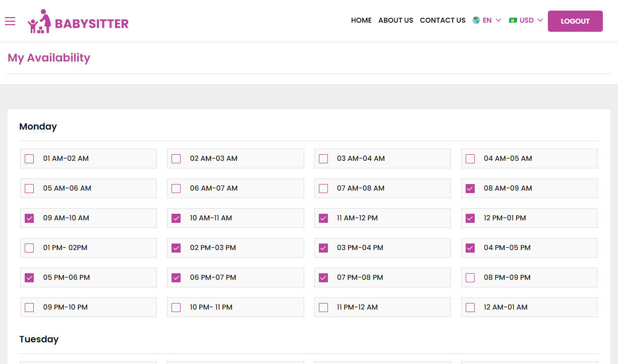 Babysitter - Availability