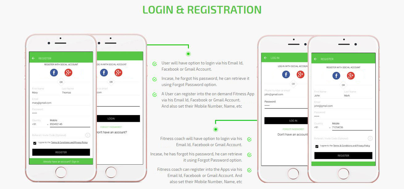 client and fitness-coach login/registration screen