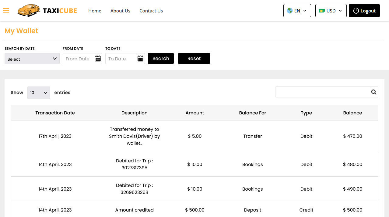 User Panel My Wallet