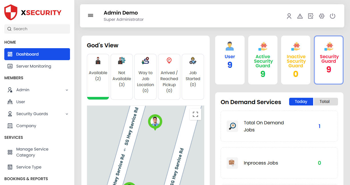 security guard admin panel