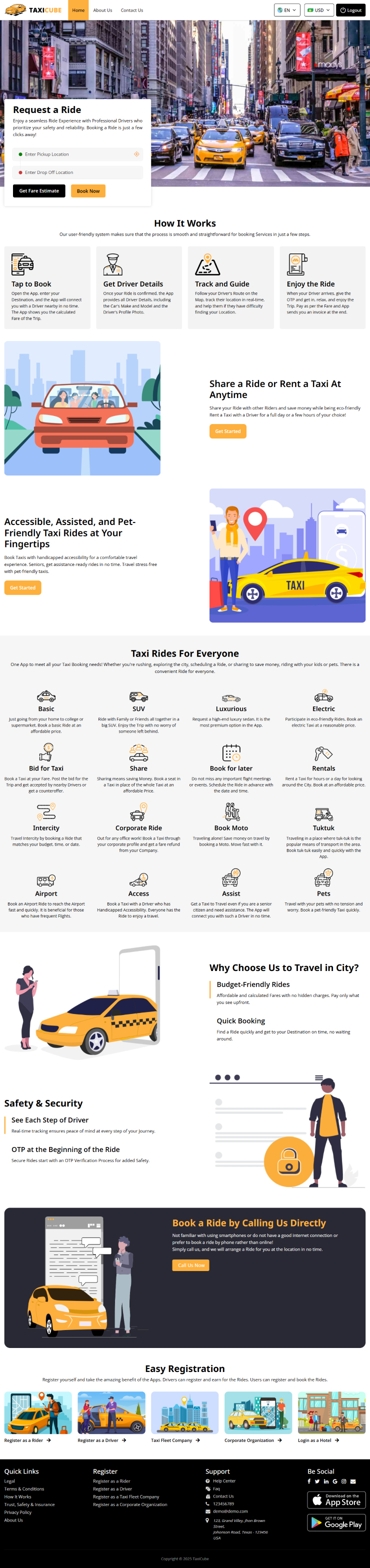 Uber clone web home page