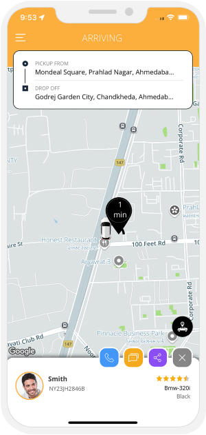 Rider can see the location of the Driver on a Map