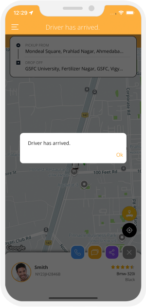 Rider is notified when driver reaches at location