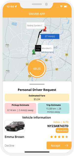 Driver accept or decline the request