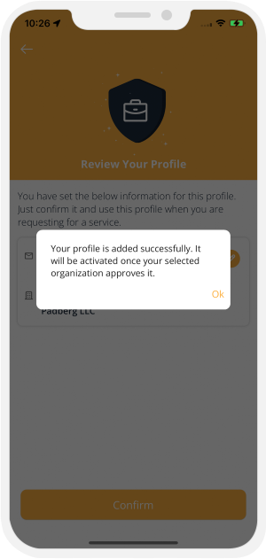 request sent to organization