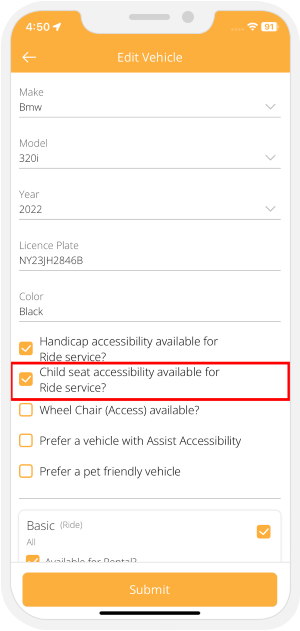 child seat accessibility feature