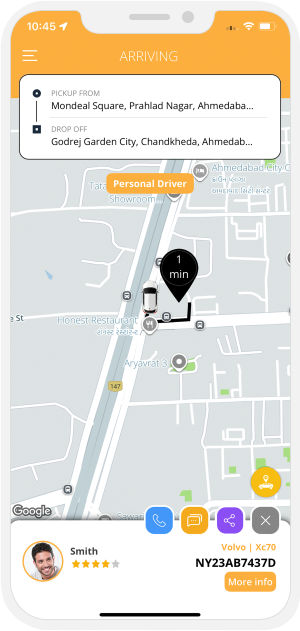 Rider can see the location of the Driver on a Map