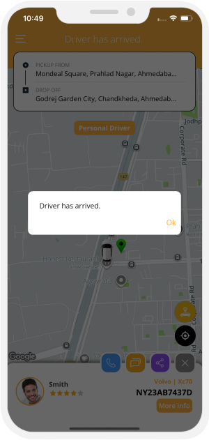 Rider is notified when driver reaches at location