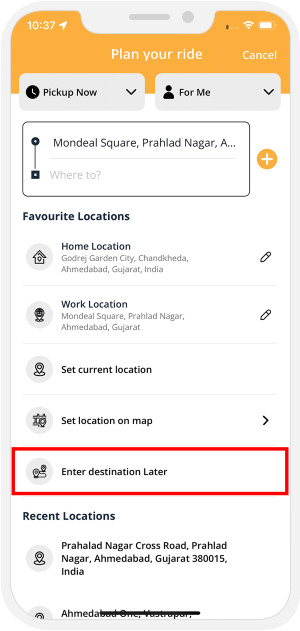enter destination later
