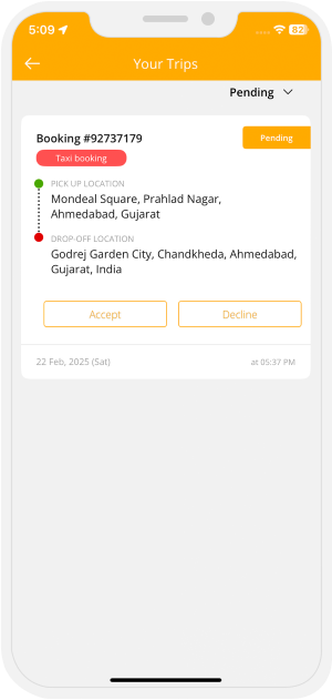 User can accept or decline any Ride Later Booking request