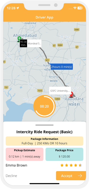 Driver accept or decline the request