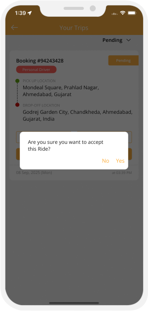 driver slide to end trip and rider get notification for Trip completed
