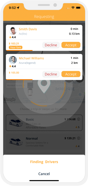Riders receive multiple bids from the Drivers.