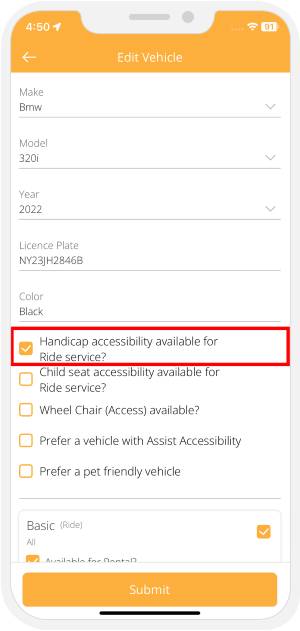 taxi with handicap accessibility