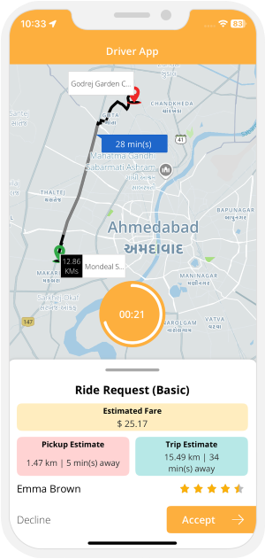 Driver app menu screen