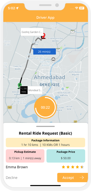 Ride Rental driver Accept request
