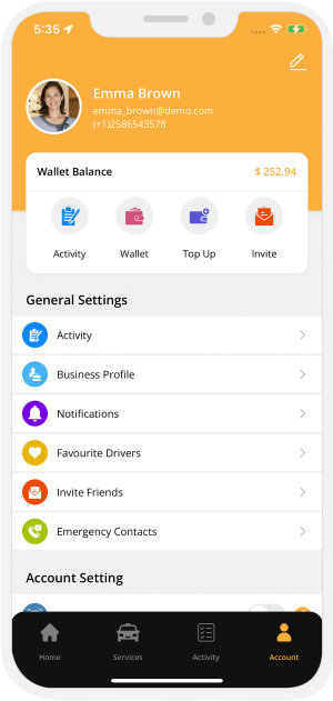 rider application menu option 
